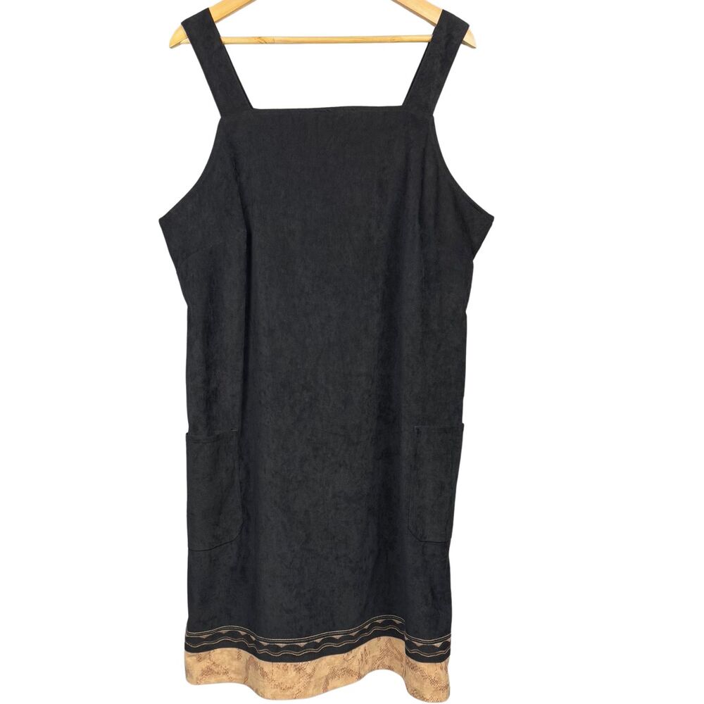 Dressbarn Dress Womens Sleeveless Faux Suede Square Neck Pockets 2X Black Y2K